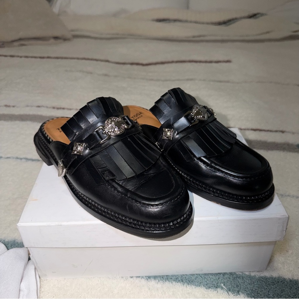 TOGA Pulla Black Leather Mules with Silver Accents - Picture 2 of 9